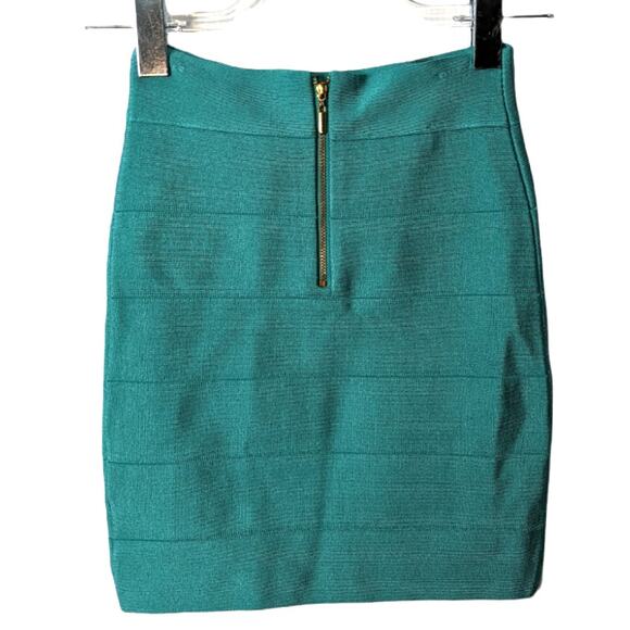 Vintage Y2K BEBE Bandage Mini Skirt Light Turquoise Blue Green Exposed Zipper XS - Picture 2 of 6